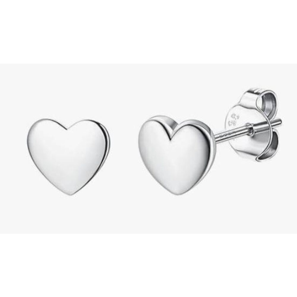 Silver Heart Stud Earrings 20G 925 Sterling Silver Hypoallergenic Post Backs New